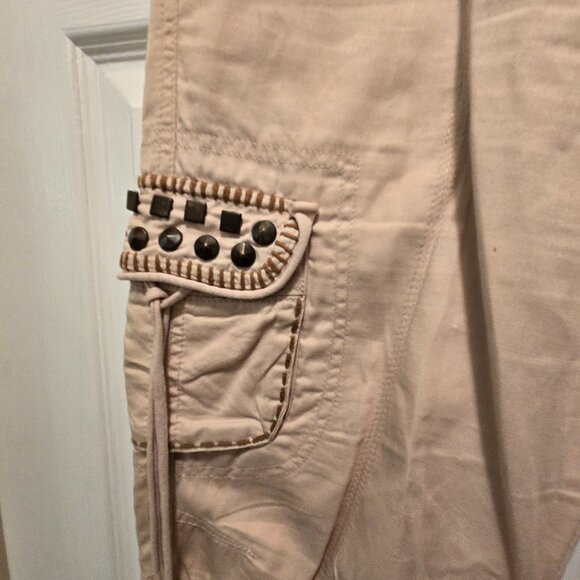 SPICE & ROSES Women's Beaded Drawstring 100% Cotton Cargo Pants - Beige - 12/14 - Picture 8 of 15